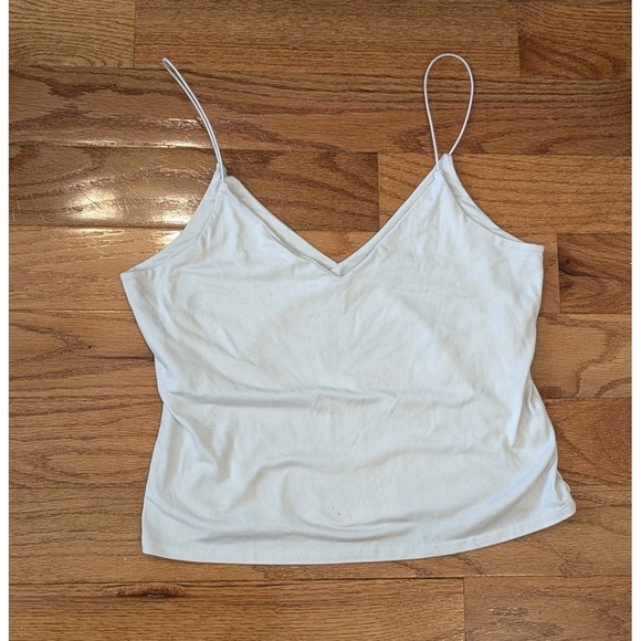 gaze Tops - Coquette Balletcore White Cami Crop Top Minimalist Clean Girl Large Built In Bra